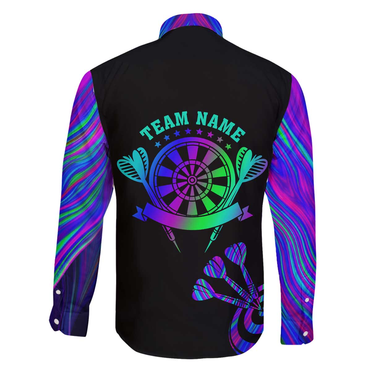 Neon Dartboard Darts Family Matching Off The Shoulder Long Sleeve Dress and Hawaiian Shirt with Colorful Target and Psychedelic Swirl Pattern - Wonder Print Shop