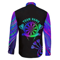 Neon Dartboard Darts Family Matching Off The Shoulder Long Sleeve Dress and Hawaiian Shirt with Colorful Target and Psychedelic Swirl Pattern - Wonder Print Shop