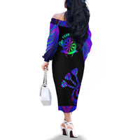 Neon Dartboard Darts Family Matching Off The Shoulder Long Sleeve Dress and Hawaiian Shirt with Colorful Target and Psychedelic Swirl Pattern - Wonder Print Shop