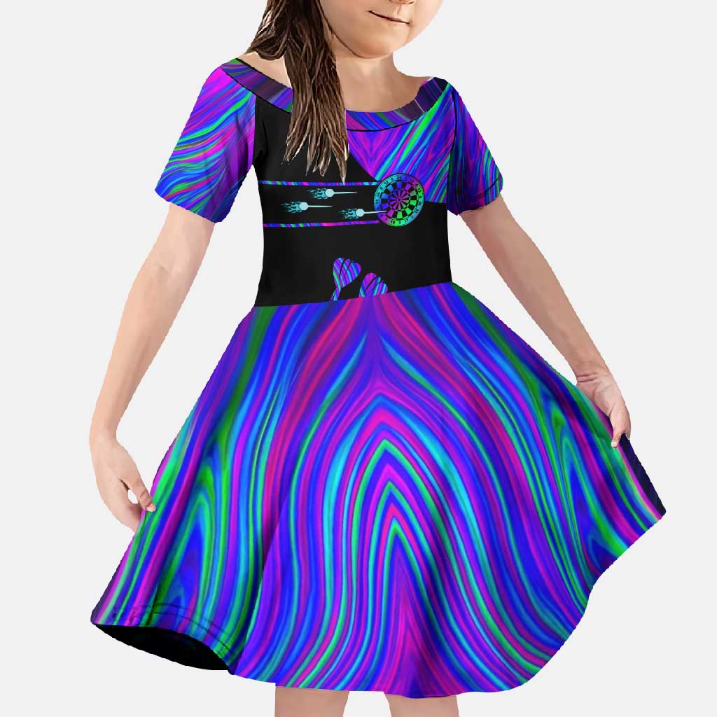 Neon Dartboard Darts Family Matching Off Shoulder Maxi Dress and Hawaiian Shirt with Colorful Target and Psychedelic Swirl Pattern - Wonder Print Shop