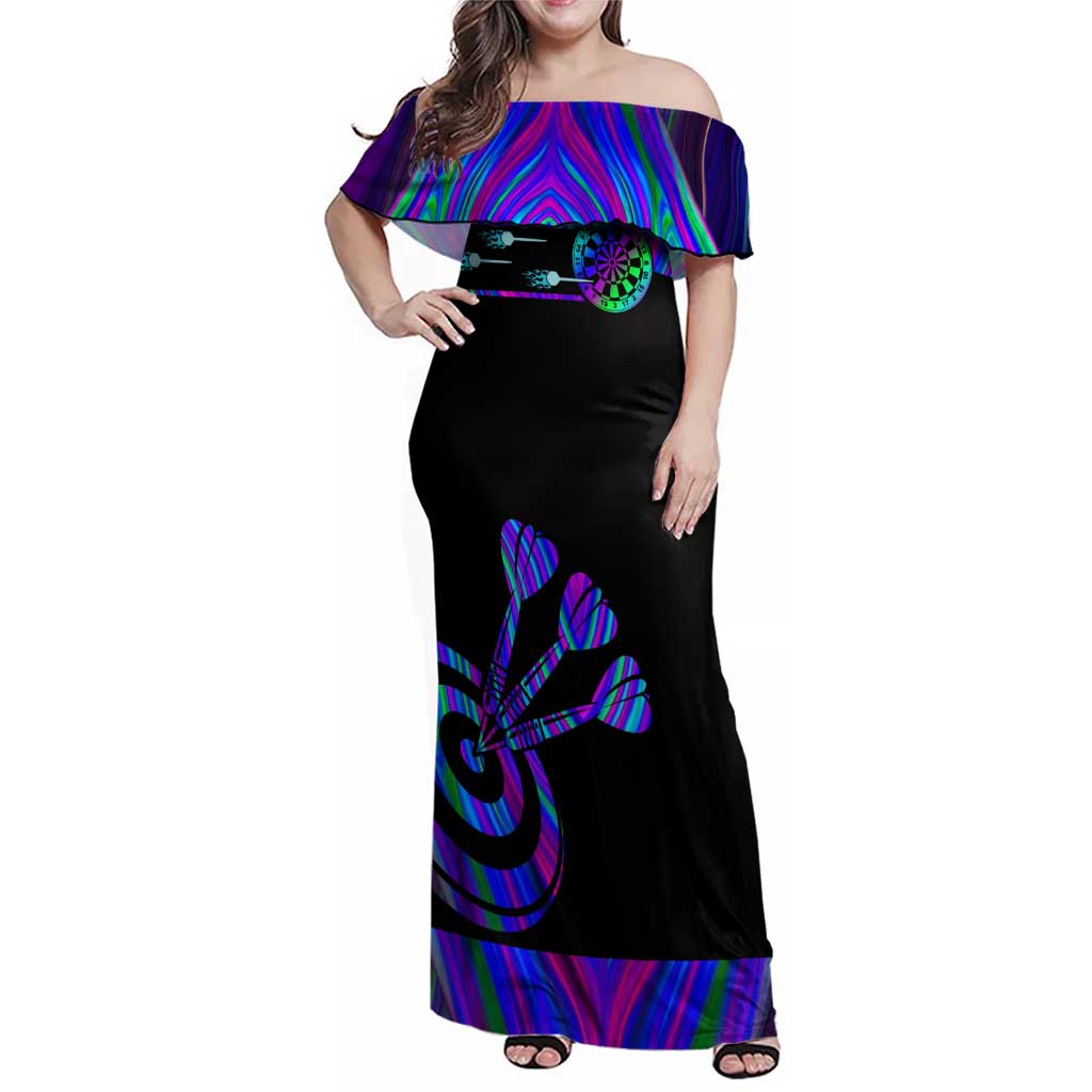 Neon Dartboard Darts Family Matching Off Shoulder Maxi Dress and Hawaiian Shirt with Colorful Target and Psychedelic Swirl Pattern - Wonder Print Shop