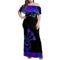 Neon Dartboard Darts Family Matching Off Shoulder Maxi Dress and Hawaiian Shirt with Colorful Target and Psychedelic Swirl Pattern - Wonder Print Shop