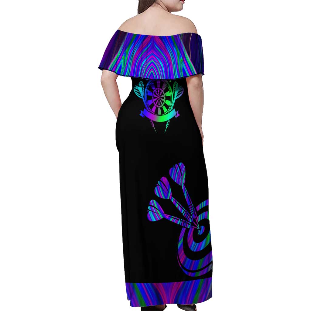Neon Dartboard Darts Family Matching Off Shoulder Maxi Dress and Hawaiian Shirt with Colorful Target and Psychedelic Swirl Pattern - Wonder Print Shop