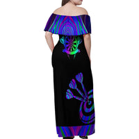 Neon Dartboard Darts Family Matching Off Shoulder Maxi Dress and Hawaiian Shirt with Colorful Target and Psychedelic Swirl Pattern - Wonder Print Shop