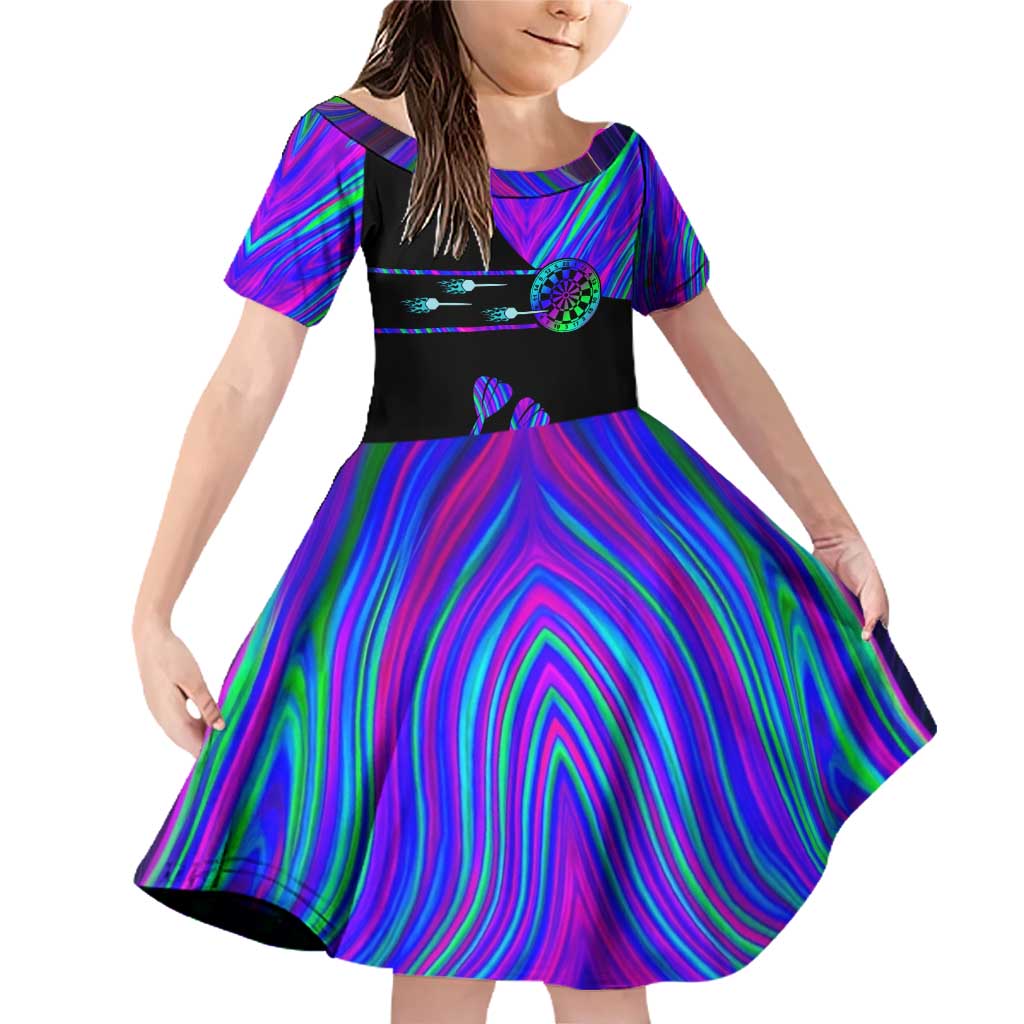 Neon Dartboard Darts Family Matching Off Shoulder Short Dress and Hawaiian Shirt with Colorful Target and Psychedelic Swirl Pattern - Wonder Print Shop