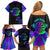 Neon Dartboard Darts Family Matching Off Shoulder Short Dress and Hawaiian Shirt with Colorful Target and Psychedelic Swirl Pattern - Wonder Print Shop