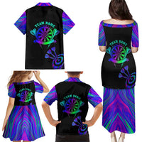 Neon Dartboard Darts Family Matching Puletasi and Hawaiian Shirt with Colorful Target and Psychedelic Swirl Pattern - Wonder Print Shop