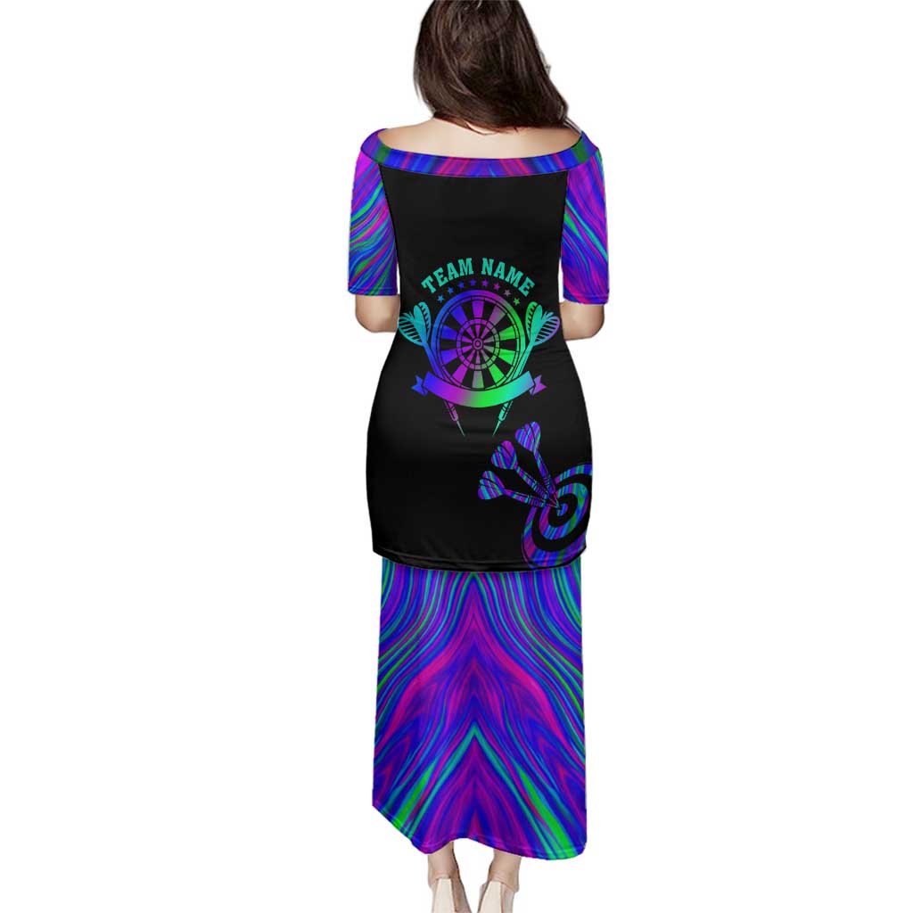 Neon Dartboard Darts Family Matching Puletasi and Hawaiian Shirt with Colorful Target and Psychedelic Swirl Pattern - Wonder Print Shop