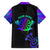 Neon Dartboard Darts Family Matching Short Sleeve Bodycon Dress and Hawaiian Shirt with Colorful Target and Psychedelic Swirl Pattern - Wonder Print Shop