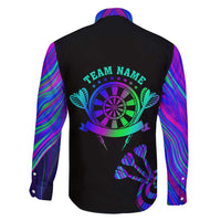 Neon Dartboard Darts Family Matching Short Sleeve Bodycon Dress and Hawaiian Shirt with Colorful Target and Psychedelic Swirl Pattern - Wonder Print Shop