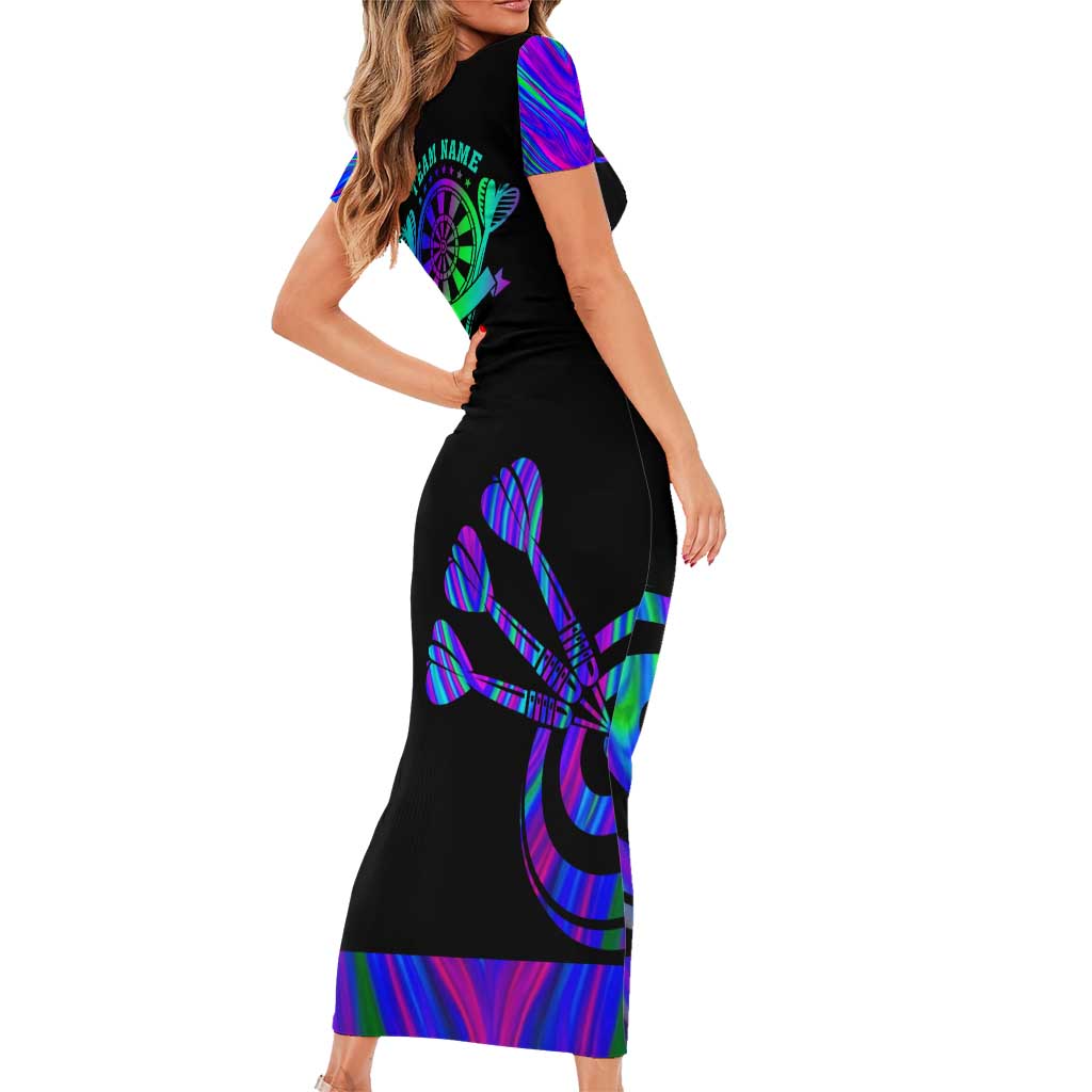 Neon Dartboard Darts Family Matching Short Sleeve Bodycon Dress and Hawaiian Shirt with Colorful Target and Psychedelic Swirl Pattern - Wonder Print Shop