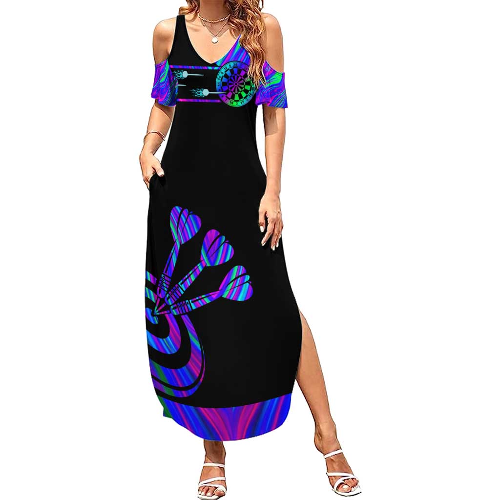 Neon Dartboard Darts Family Matching Summer Maxi Dress and Hawaiian Shirt with Colorful Target and Psychedelic Swirl Pattern - Wonder Print Shop