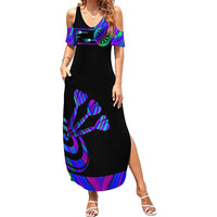 Neon Dartboard Darts Family Matching Summer Maxi Dress and Hawaiian Shirt with Colorful Target and Psychedelic Swirl Pattern - Wonder Print Shop