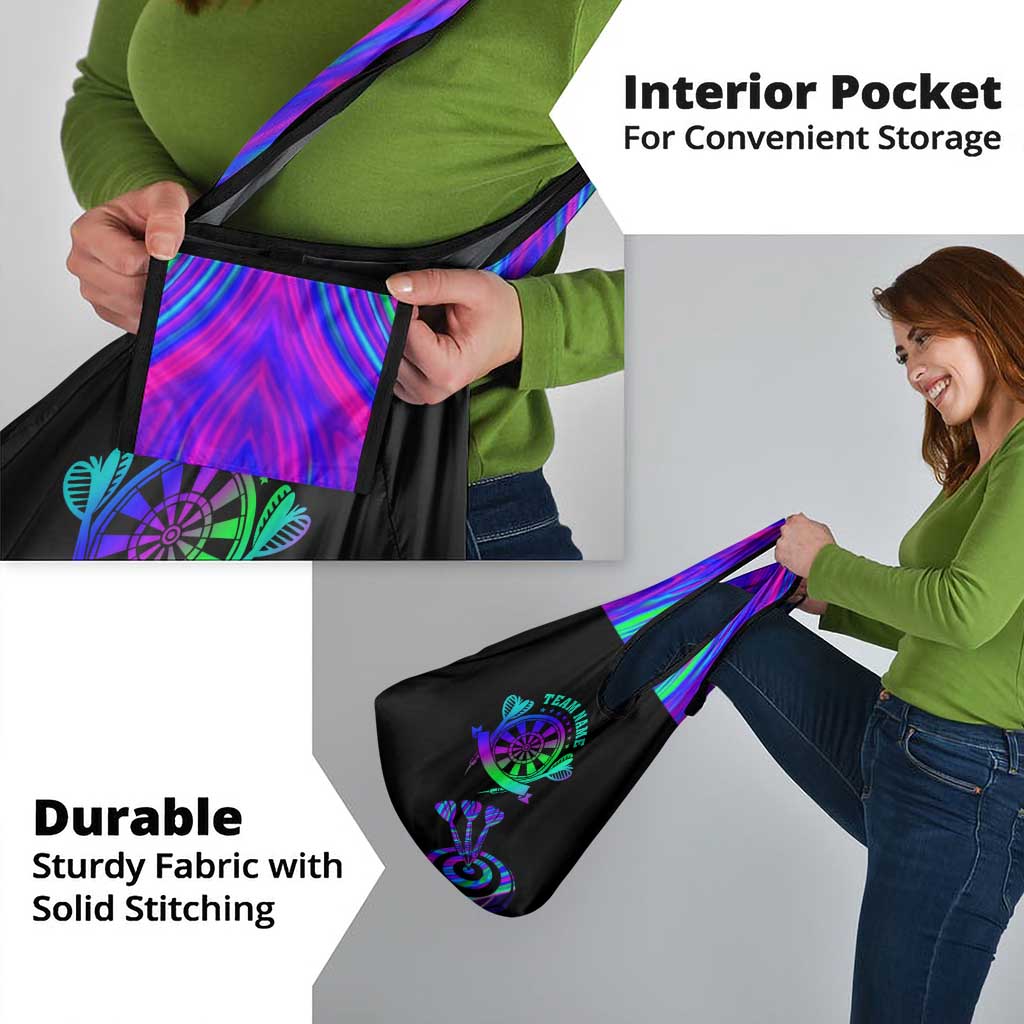 Neon Dartboard Darts Grocery Bag with Colorful Target and Psychedelic Swirl Pattern - Wonder Print Shop
