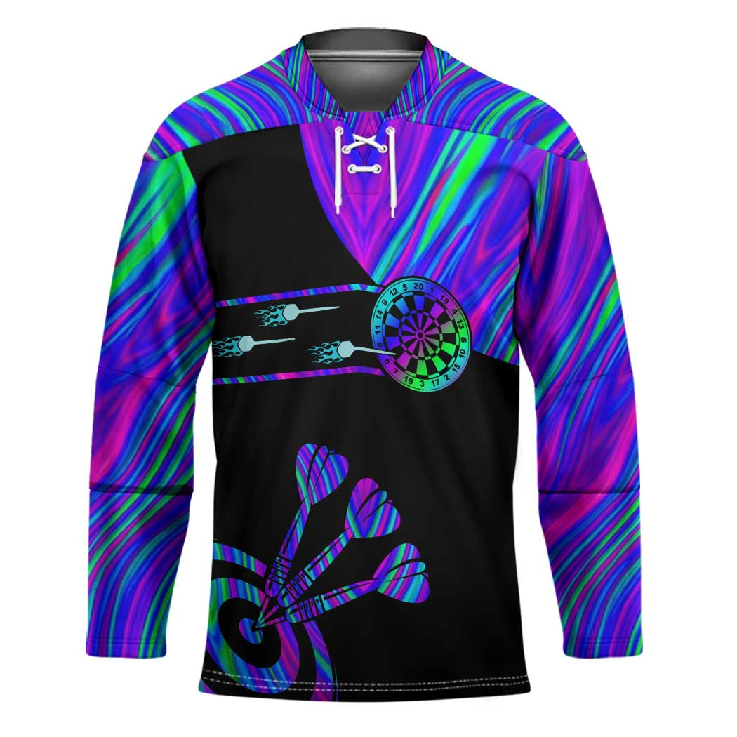 Neon Dartboard Darts Hockey Jersey with Colorful Target and Psychedelic Swirl Pattern - Wonder Print Shop