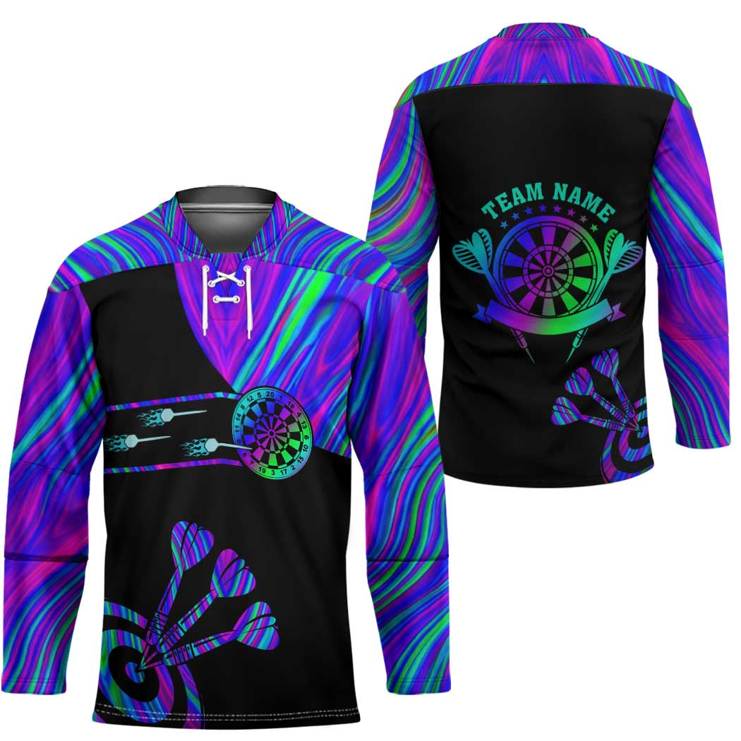 Neon Dartboard Darts Hockey Jersey with Colorful Target and Psychedelic Swirl Pattern - Wonder Print Shop