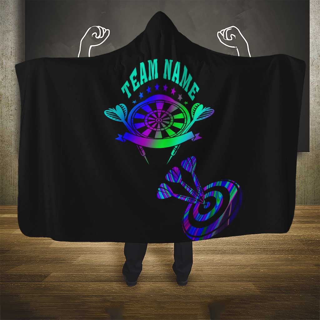 Neon Dartboard Darts Hooded Blanket with Colorful Target and Psychedelic Swirl Pattern - Wonder Print Shop