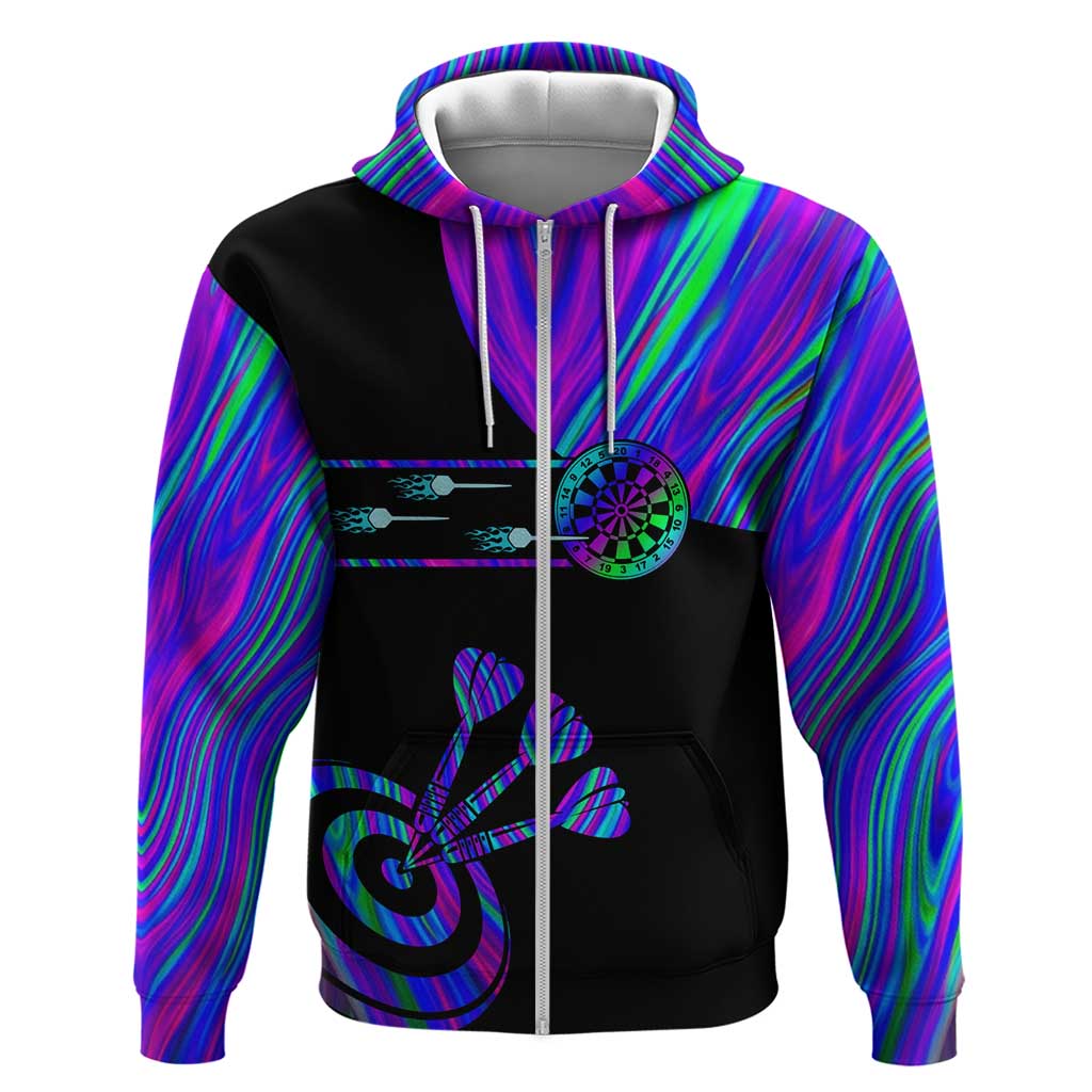 Neon Dartboard Darts Hoodie with Colorful Target and Psychedelic Swirl Pattern - Wonder Print Shop