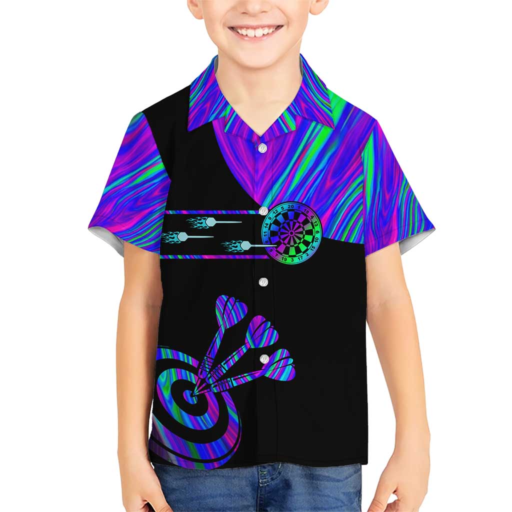 Neon Dartboard Darts Kid Hawaiian Shirt with Colorful Target and Psychedelic Swirl Pattern - Wonder Print Shop
