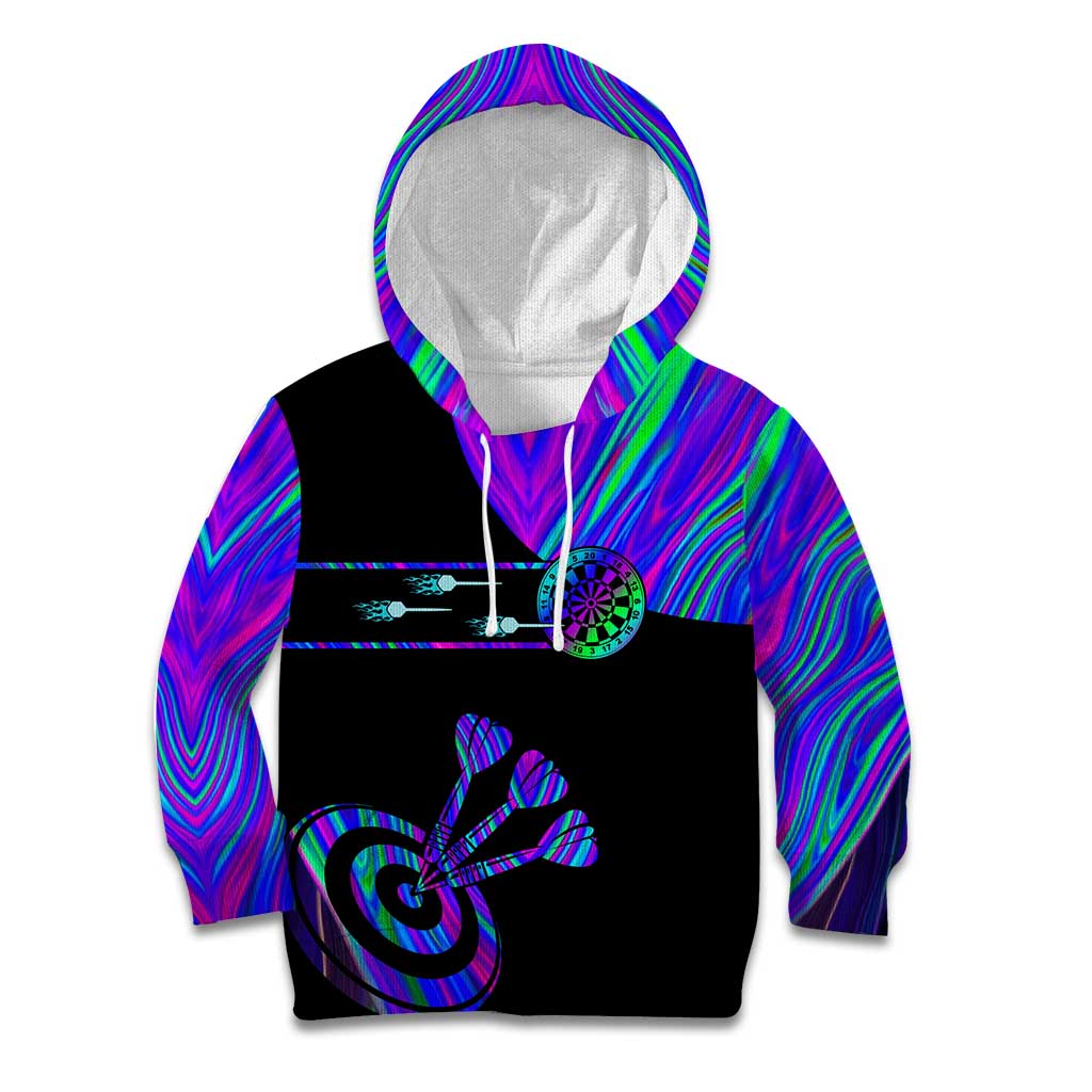 Neon Dartboard Darts Kid Hoodie with Colorful Target and Psychedelic Swirl Pattern - Wonder Print Shop