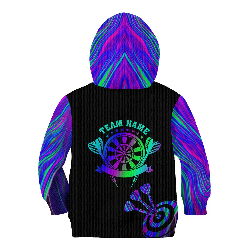 Neon Dartboard Darts Kid Hoodie with Colorful Target and Psychedelic Swirl Pattern - Wonder Print Shop