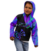 Neon Dartboard Darts Kid Hoodie with Colorful Target and Psychedelic Swirl Pattern - Wonder Print Shop