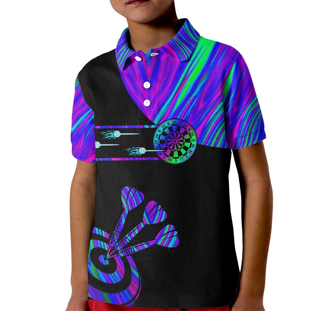 Neon Dartboard Darts Kid Polo Shirt with Colorful Target and Psychedelic Swirl Pattern - Wonder Print Shop