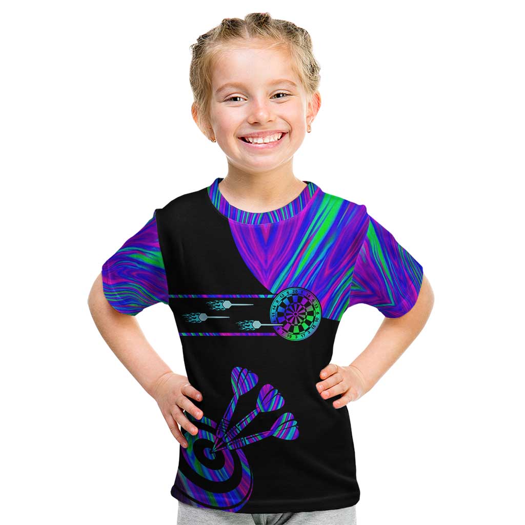 Neon Dartboard Darts Kid T Shirt with Colorful Target and Psychedelic Swirl Pattern - Wonder Print Shop