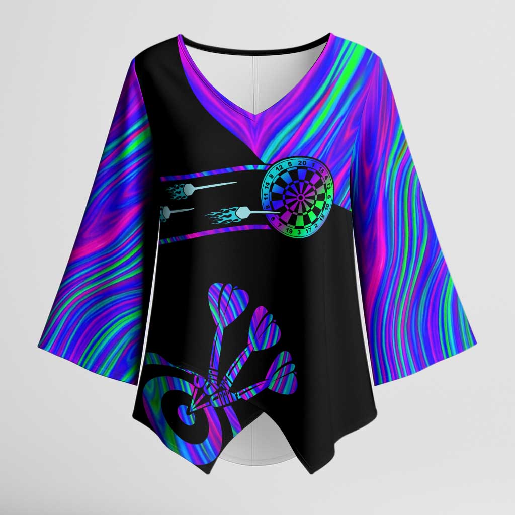 Neon Dartboard Darts Kimono Sleeve Blouse with Colorful Target and Psychedelic Swirl Pattern - Wonder Print Shop