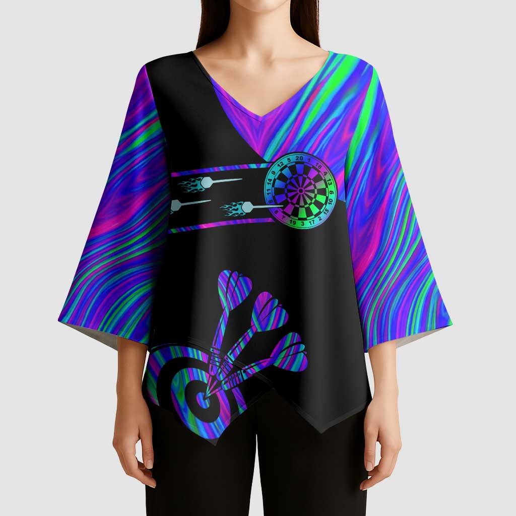 Neon Dartboard Darts Kimono Sleeve Blouse with Colorful Target and Psychedelic Swirl Pattern - Wonder Print Shop