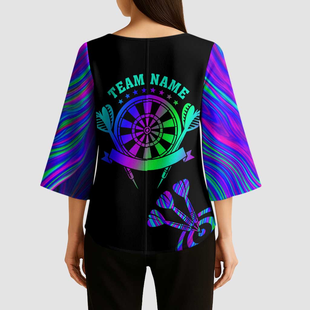 Neon Dartboard Darts Kimono Sleeve Blouse with Colorful Target and Psychedelic Swirl Pattern - Wonder Print Shop