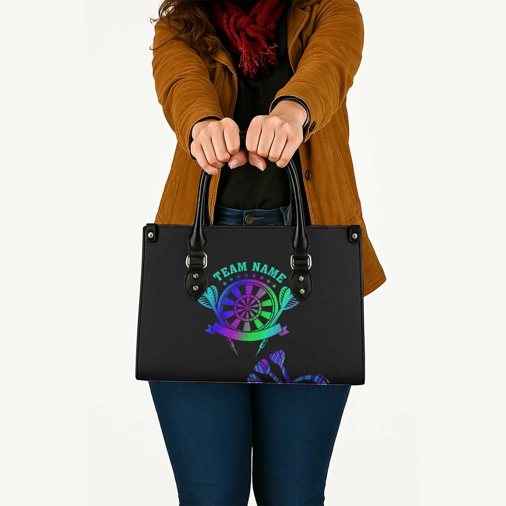 Neon Dartboard Darts Leather Bag with Colorful Target and Psychedelic Swirl Pattern - Wonder Print Shop