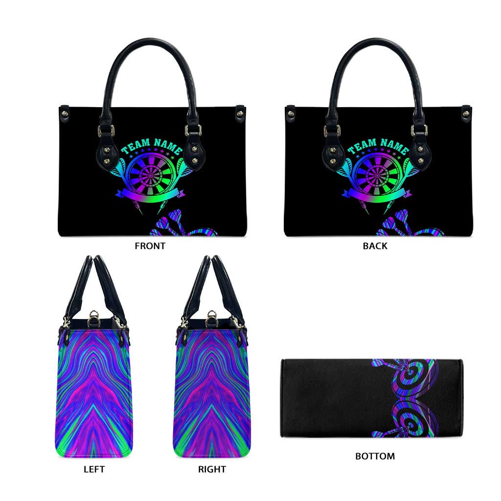 Neon Dartboard Darts Leather Bag with Colorful Target and Psychedelic Swirl Pattern - Wonder Print Shop