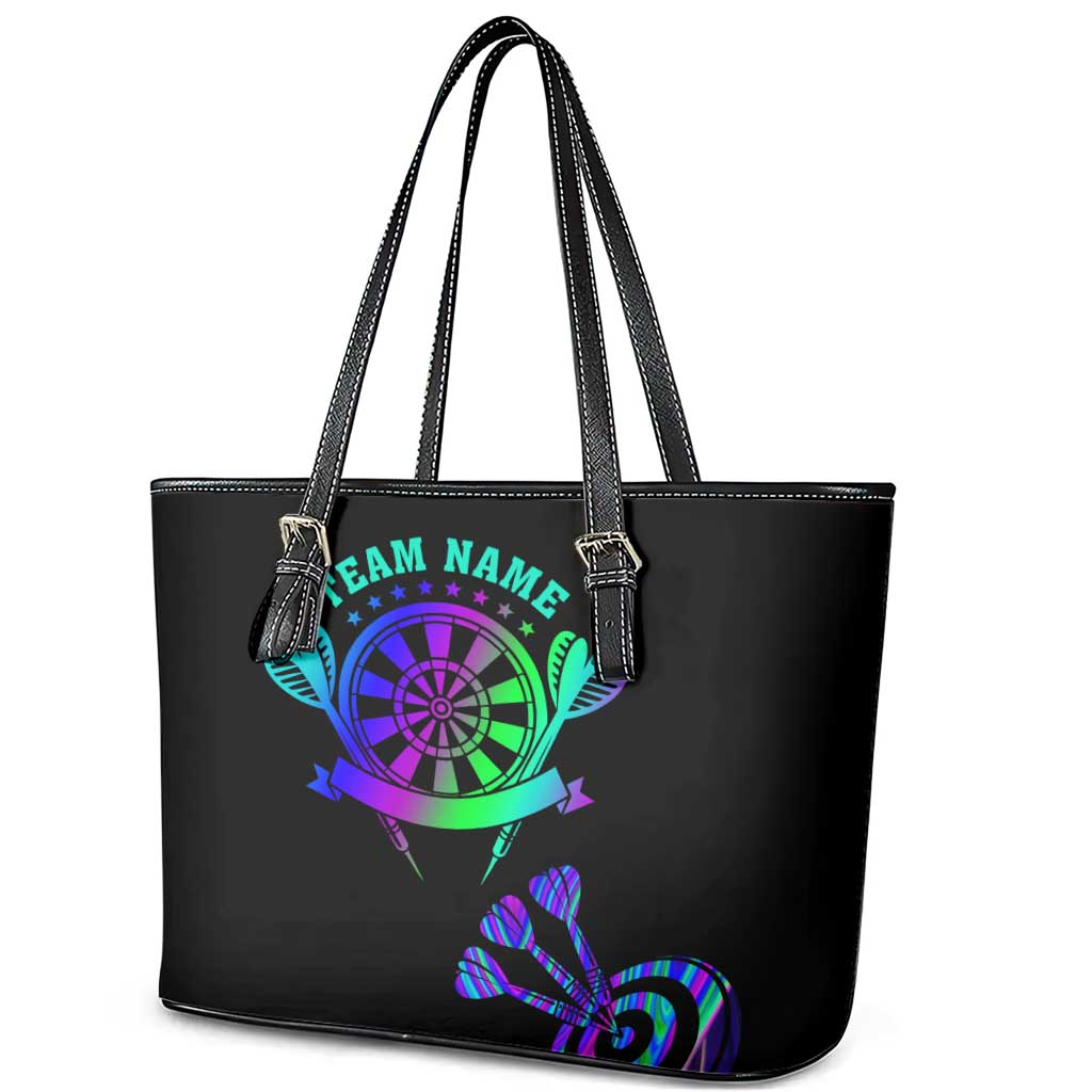 Neon Dartboard Darts Leather Tote Bag with Colorful Target and Psychedelic Swirl Pattern - Wonder Print Shop
