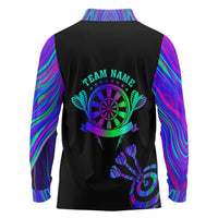 Neon Dartboard Darts Long Sleeve Polo Shirt with Colorful Target and Psychedelic Swirl Pattern - Wonder Print Shop