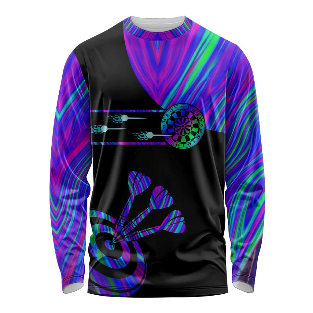Neon Dartboard Darts Long Sleeve Shirt with Colorful Target and Psychedelic Swirl Pattern - Wonder Print Shop