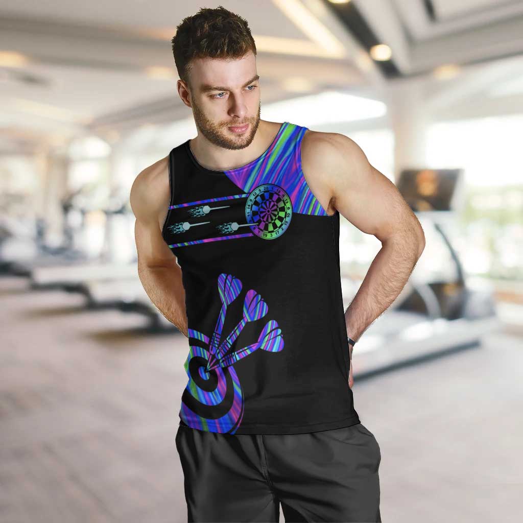 Neon Dartboard Darts Men Tank Top with Colorful Target and Psychedelic Swirl Pattern - Wonder Print Shop