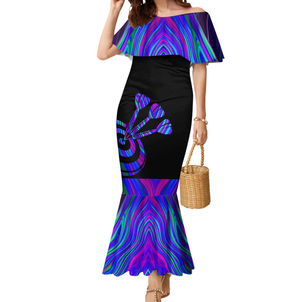 Neon Dartboard Darts Mermaid Dress with Colorful Target and Psychedelic Swirl Pattern - Wonder Print Shop