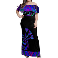 Neon Dartboard Darts Off Shoulder Maxi Dress with Colorful Target and Psychedelic Swirl Pattern - Wonder Print Shop