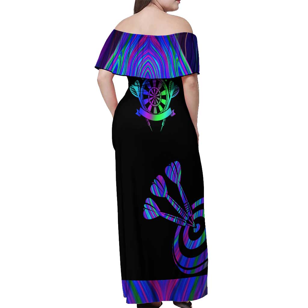 Neon Dartboard Darts Off Shoulder Maxi Dress with Colorful Target and Psychedelic Swirl Pattern - Wonder Print Shop