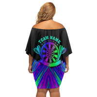 Neon Dartboard Darts Off Shoulder Short Dress with Colorful Target and Psychedelic Swirl Pattern - Wonder Print Shop