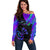 Neon Dartboard Darts Off Shoulder Sweater with Colorful Target and Psychedelic Swirl Pattern - Wonder Print Shop