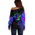 Neon Dartboard Darts Off Shoulder Sweater with Colorful Target and Psychedelic Swirl Pattern - Wonder Print Shop