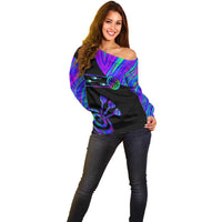 Neon Dartboard Darts Off Shoulder Sweater with Colorful Target and Psychedelic Swirl Pattern - Wonder Print Shop