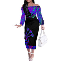 Neon Dartboard Darts Off The Shoulder Long Sleeve Dress with Colorful Target and Psychedelic Swirl Pattern - Wonder Print Shop