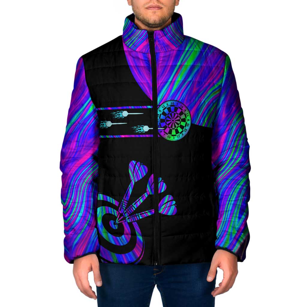 Neon Dartboard Darts Padded Jacket with Colorful Target and Psychedelic Swirl Pattern - Wonder Print Shop