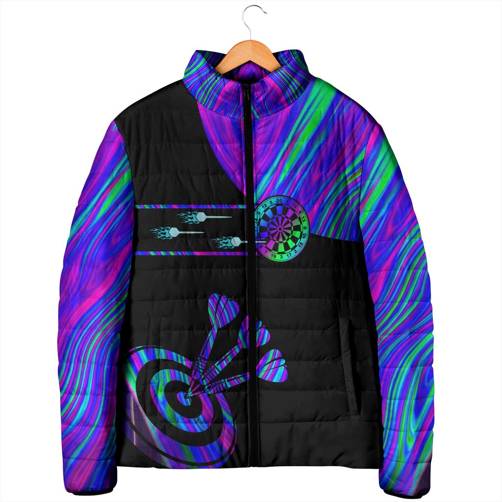 Neon Dartboard Darts Padded Jacket with Colorful Target and Psychedelic Swirl Pattern - Wonder Print Shop