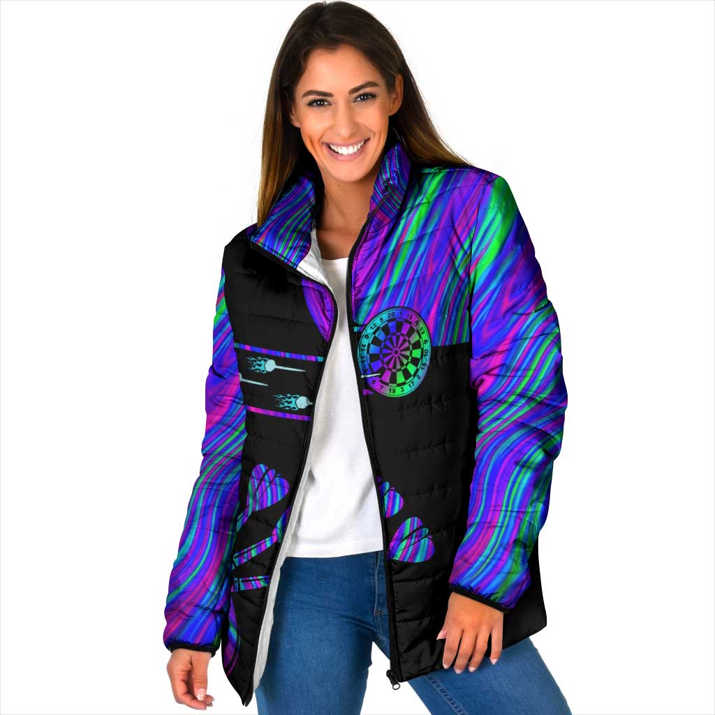 Neon Dartboard Darts Padded Jacket with Colorful Target and Psychedelic Swirl Pattern - Wonder Print Shop