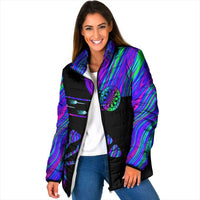 Neon Dartboard Darts Padded Jacket with Colorful Target and Psychedelic Swirl Pattern - Wonder Print Shop