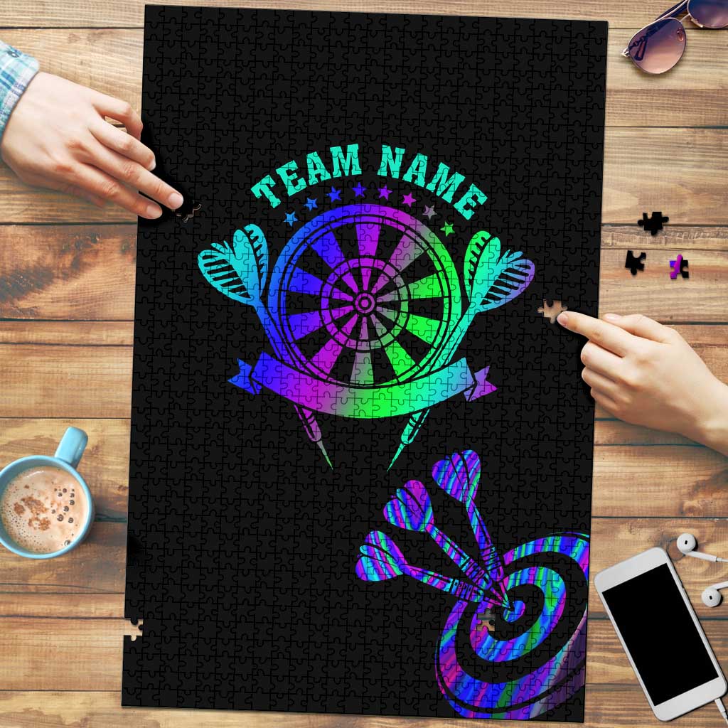 Neon Dartboard Darts Puzzle with Colorful Target and Psychedelic Swirl Pattern - Wonder Print Shop
